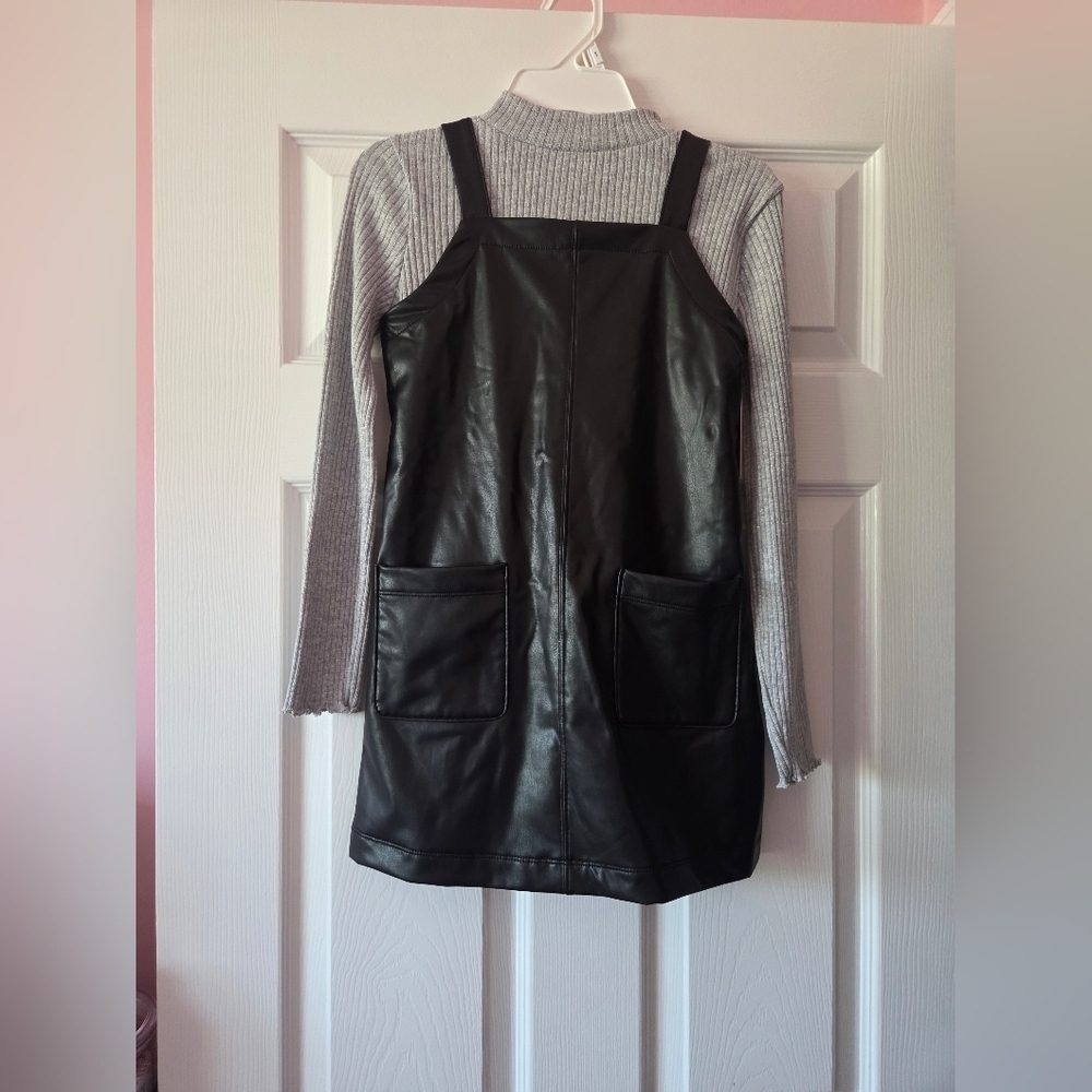Girls 2pc set faux leather dress + tee size 7 NWT